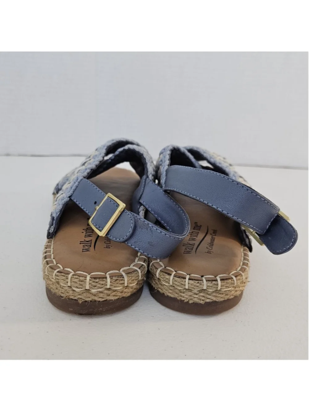 Coldwater Creek Walk With Me Cosita Blue Beige Crochet Espadrille Sandals 7.5